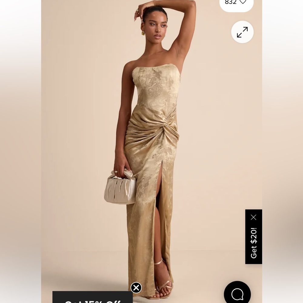 Lulus Whitney Gold Corset Jacquard Strapless Twist-Front Maxi Dress XS PROM
